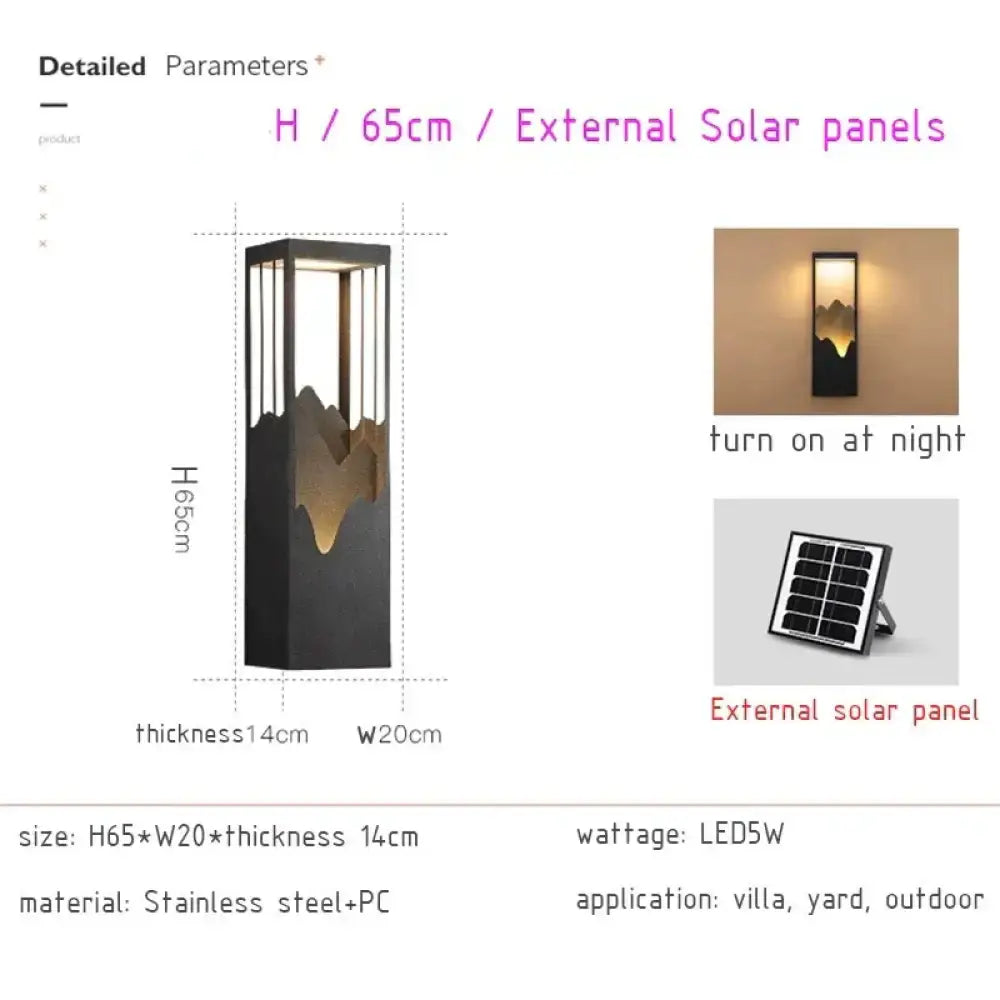 Modern black and gold mountain solar led outdoor light with stainless steel and pc construction for garden use