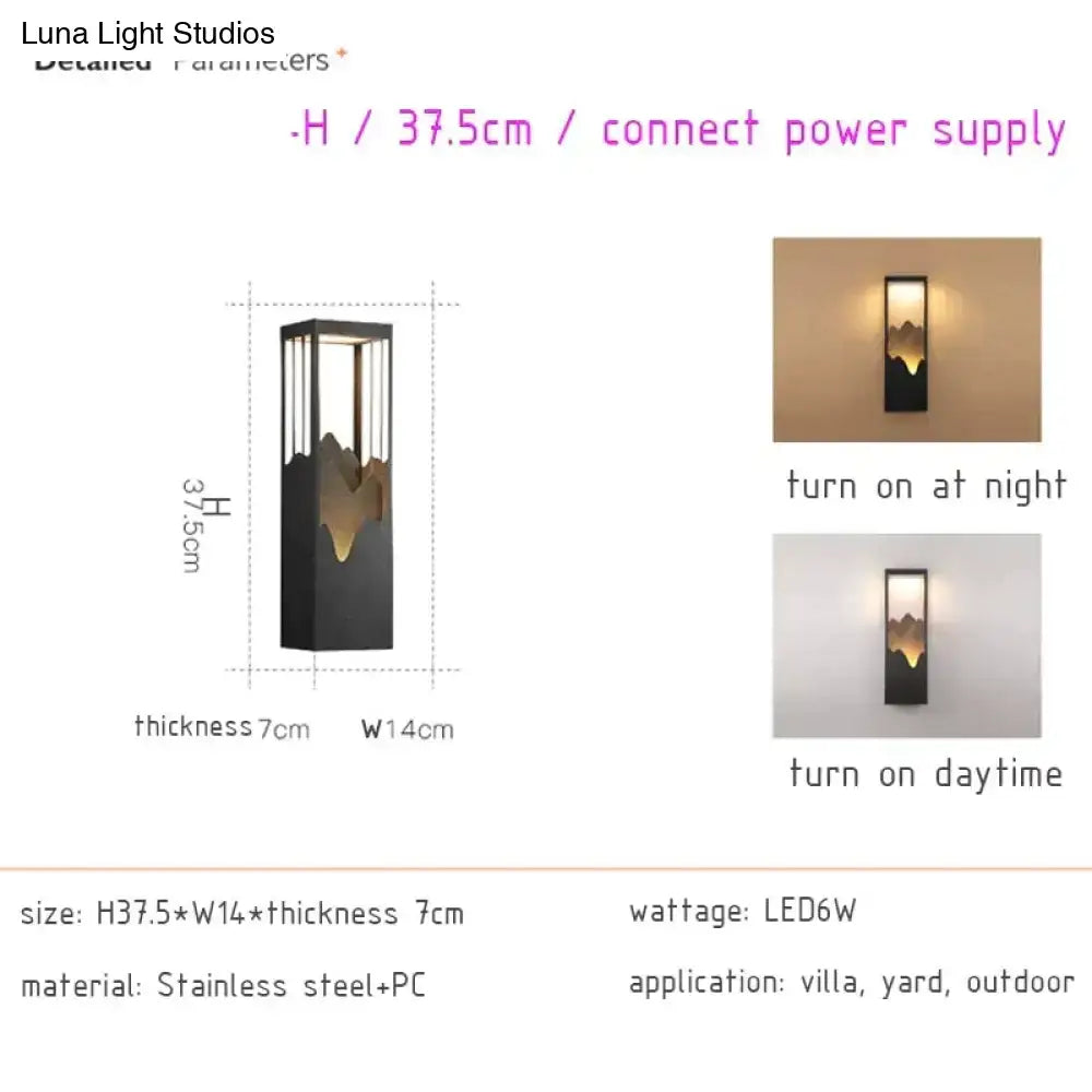 Modern black and gold mountain stainless steel and pc solar led outdoor light garden sconce for outdoor use
