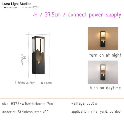 Modern black and gold mountain stainless steel and pc solar led outdoor light garden sconce for outdoor use