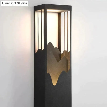 Modern black and gold mountain solar led outdoor light garden sconce with rectangular wall sconce design