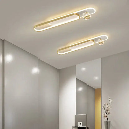 Modern black and gold starry strip flush mount bedroom light with gold starry strip led fixtures and crystal sphere accents