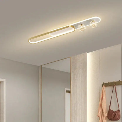 Modern black and gold starry flush mount ceiling light with gold starry strip and spherical crystal accents for bedroom decorbites flush mount