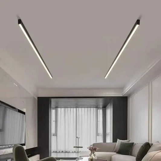 Modern black and metallic led ceiling light with sleek rectangular ends mounted parallel for living room decorbites led ceiling