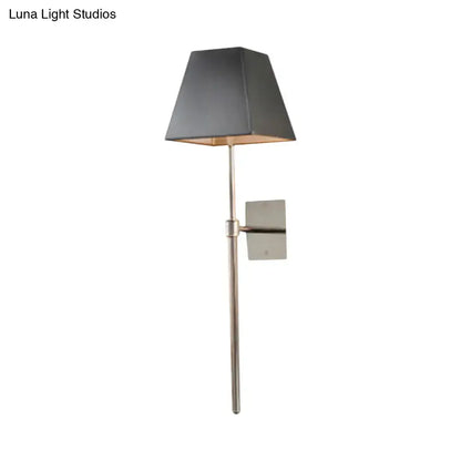 Modern black and nickel sconce light with brushed nickel finish and dark gray fabric shade direct wired electric 220v-240v 110v-120v