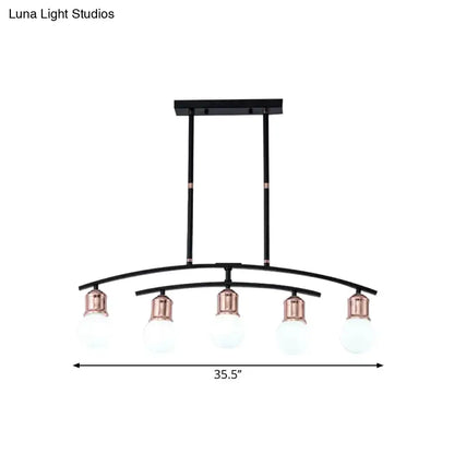 Decorbites™ minimalistic linear chandelier with five rose gold bulb sockets frosted glass shades black white finish island light