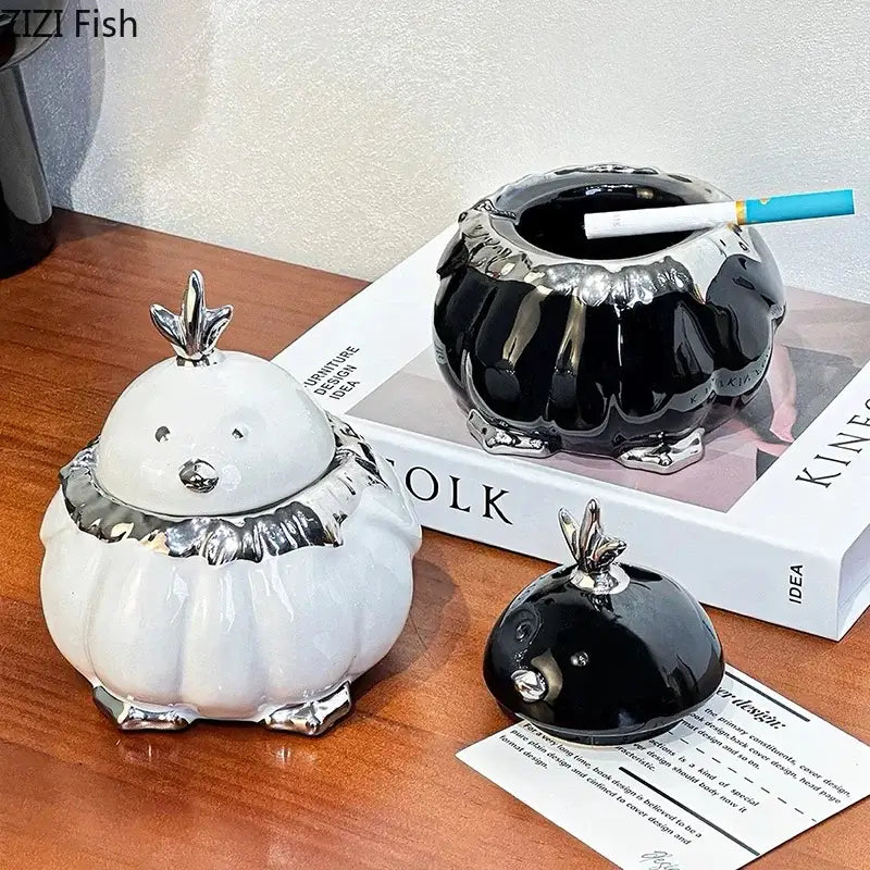 Modern black and silver duck shaped ceramic ashtray with glossy finish holding cigarette for living room decorbites decorbites duck shaped ceramic ashtray