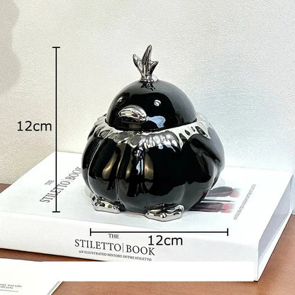 Modern black and silver duck shaped ceramic ashtray decorbites duck shaped jar with glossy finish and metallic beak crown