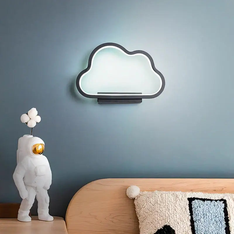 Modern black and white clouds wall lamp with sleek black frame and soft diffused white light for kids bedroom decorbites wall lamp