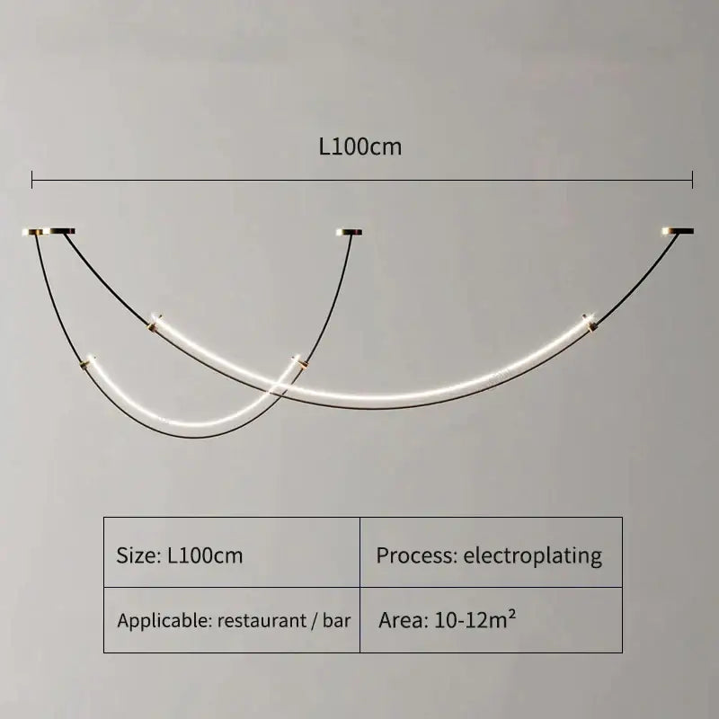 Modern black and white designer arc line dining room chandelier with three glowing led tubes by decorbites designer arc
