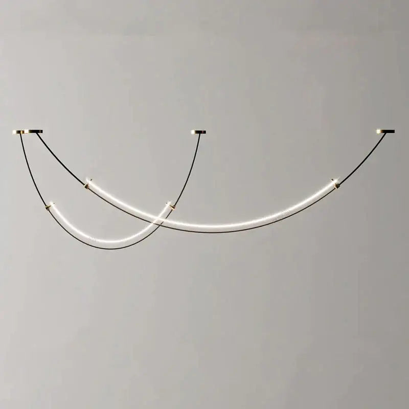 Modern black and white designer arc line dining room chandelier with two curved white tubes and gold fixtures decorbites designer arc