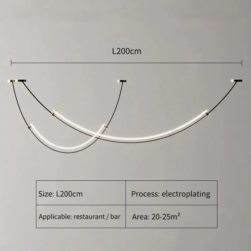 Modern black and white designer arc line dining room chandelier with three curved white neon tubes and gold fixtures decorbites designer arc