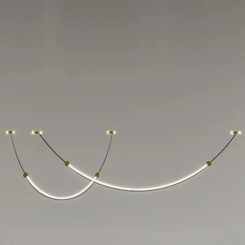 Modern black and white designer arc line dining room chandelier with sleek black cords and gold hardware by decorbites designer arc