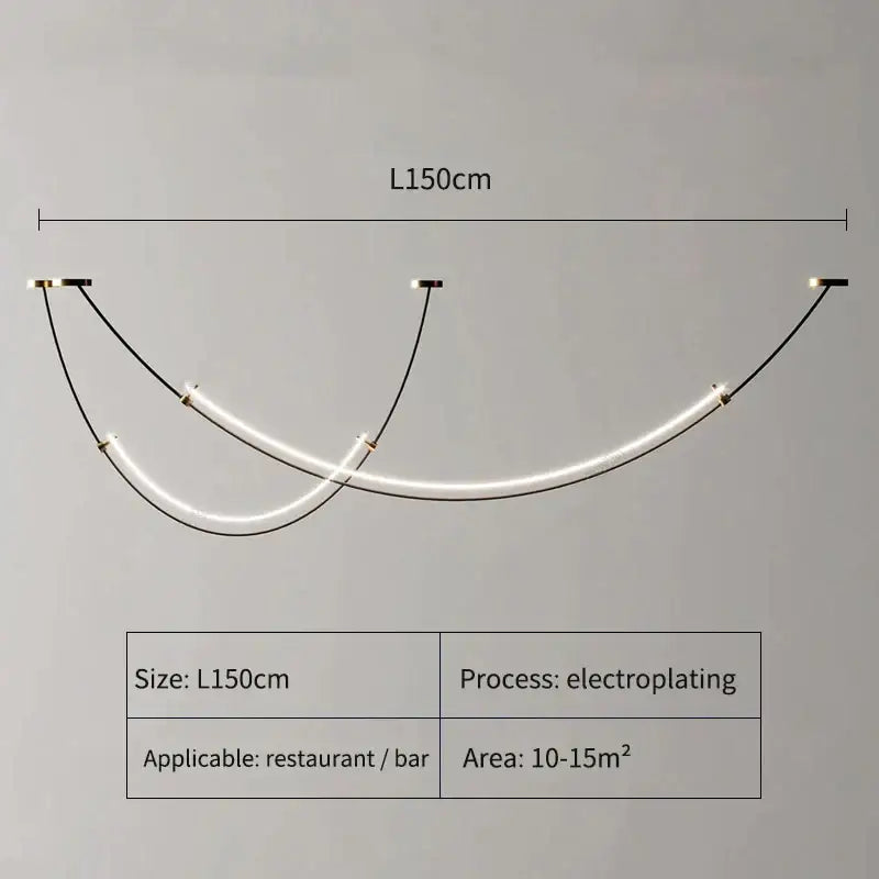 Modern black and white designer arc line dining room chandelier with three curved translucent led tubes and gold fixtures by decorbites designer arc