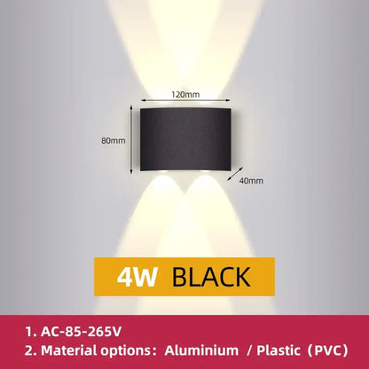 Modern black and white dome led wall lamp with sleek rectangular design and dual-directional lighting solution for bedroom and garden