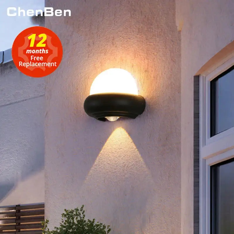 Modern black chenben led wall lamp with frosted glass dome emitting warm light for bedroom and garden use