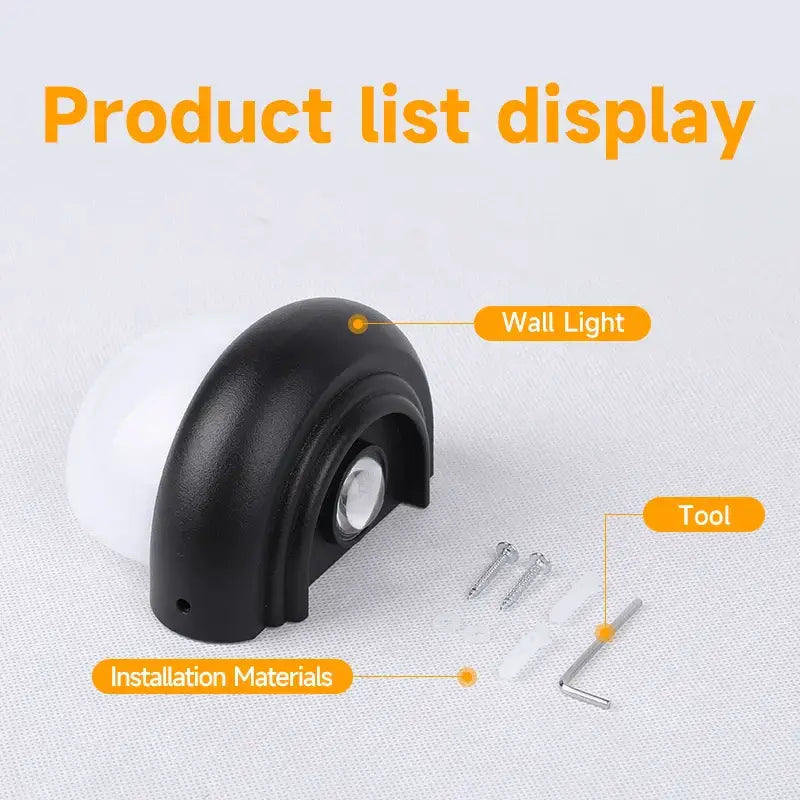 Modern black and white dome led wall lamp with black plastic housing and white bulb as a versatile lighting solution