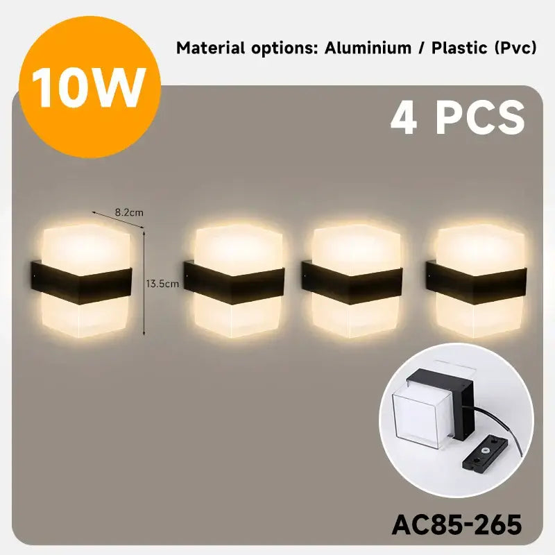 Set of four modern black and white hexagonal led wall lamps with 10w aluminum and pvc lighting solution for bedroom and garden