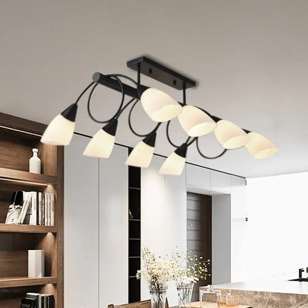 Modern black metal light fixture with six frosted glass shades kitchen pendant light for kitchen decor