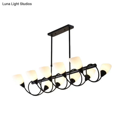 Modern black wrought iron kitchen pendant light fixture with frosted glass shades for kitchen pendant lighting