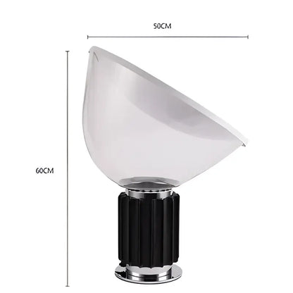 Modern black and white glass radar shade led desk lamp with clear glass, black ribbed base, and chrome accents, 50x60cm