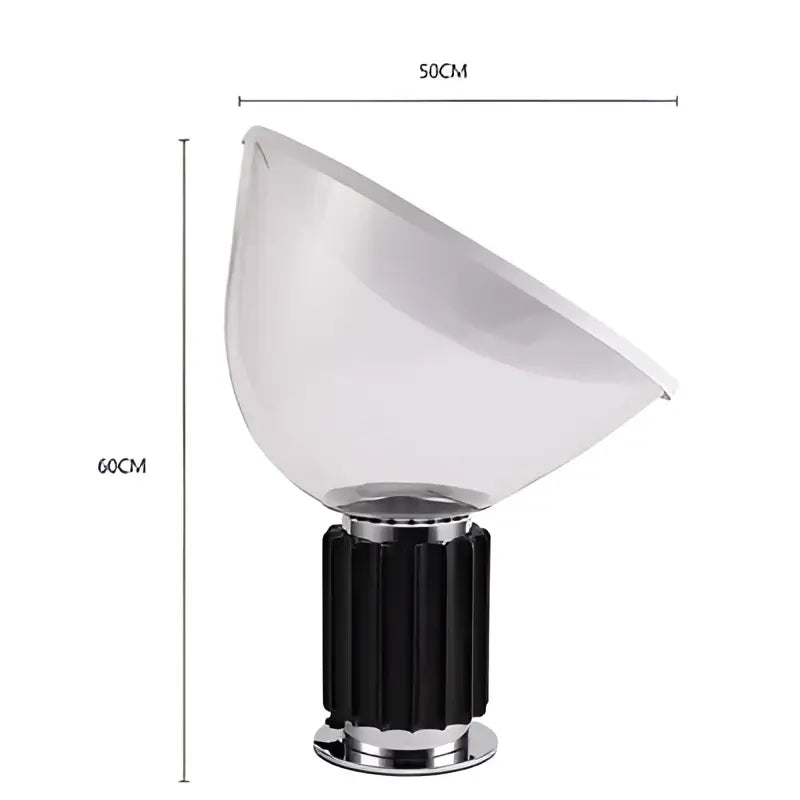 Modern black and white glass radar shade led desk lamp with clear glass, black ribbed base, and chrome accents, 50x60cm