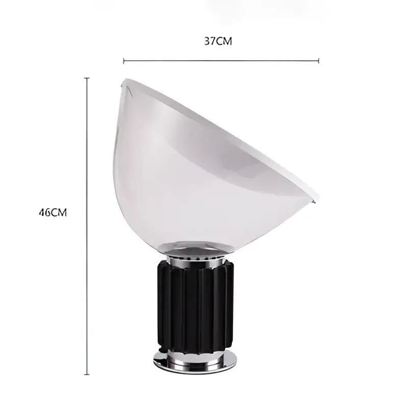 Modern black and white glass radar shade led desk lamp with clear glass and black ribbed base for bedroom use