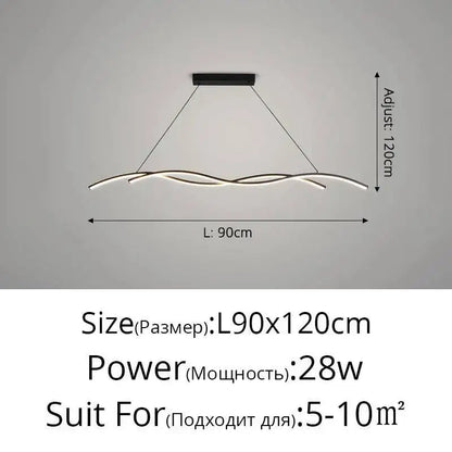 Modern black and white rectangular led pendant light with sleek wavy design for dining room illumination
