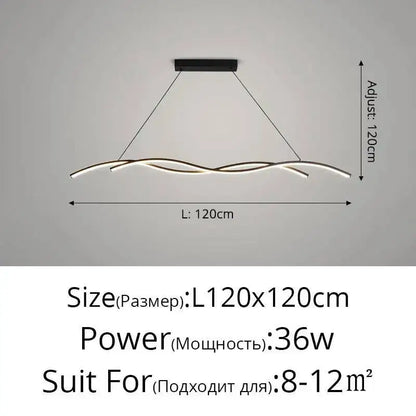 Modern black and silver led pendant light with sleek wave-like design for dining room illumination