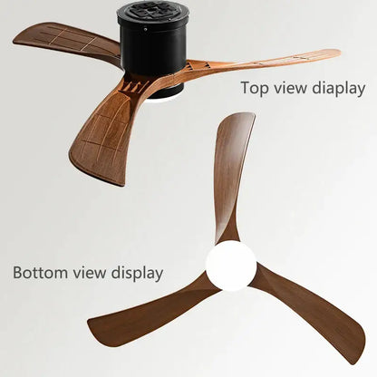 Modern black and wood decorbites 46in led ceiling fan with three dark brown wooden blades for bedrooms decor