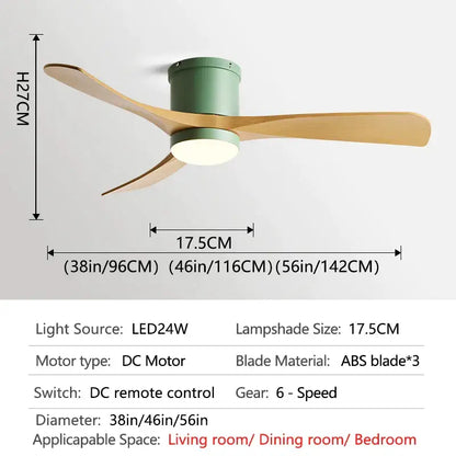 Modern black and wood 46in led ceiling fan with mint green housing and light wooden blades for bedroom decorbites 46in led