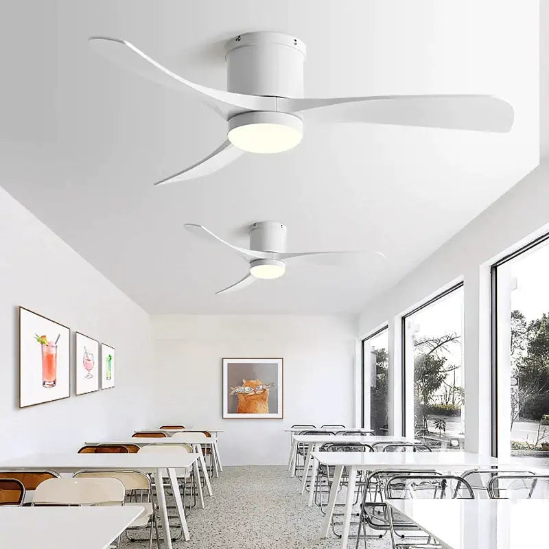 Modern black and wood decorbites 46in led ceiling fan with sleek white integrated lighting for bedrooms decor