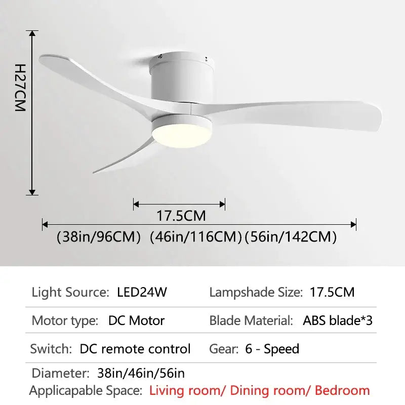 Modern black and wood decorbites 46in led ceiling fan with white abs blades and integrated led light for bedrooms
