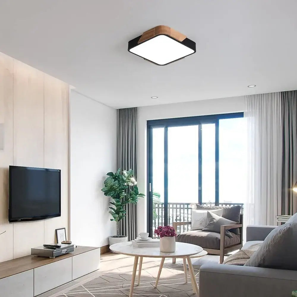 Modern black and wood decorbites led ceiling light with square frame for bedroom ceiling light decor