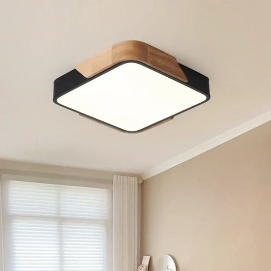 Modern black and wood led ceiling light with square frame and bright white panel perfect for bedroom decorbites led ceiling
