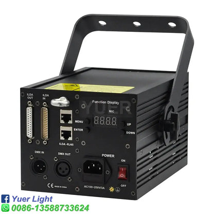 Modern black animation laser light projector with handle digital display and multiple ports for party and living room use