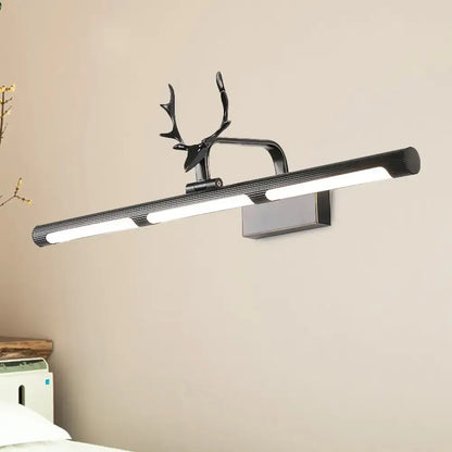 Modern black antler accent led wall lamp with deer-head design and black finish for bathroom vanity lighting