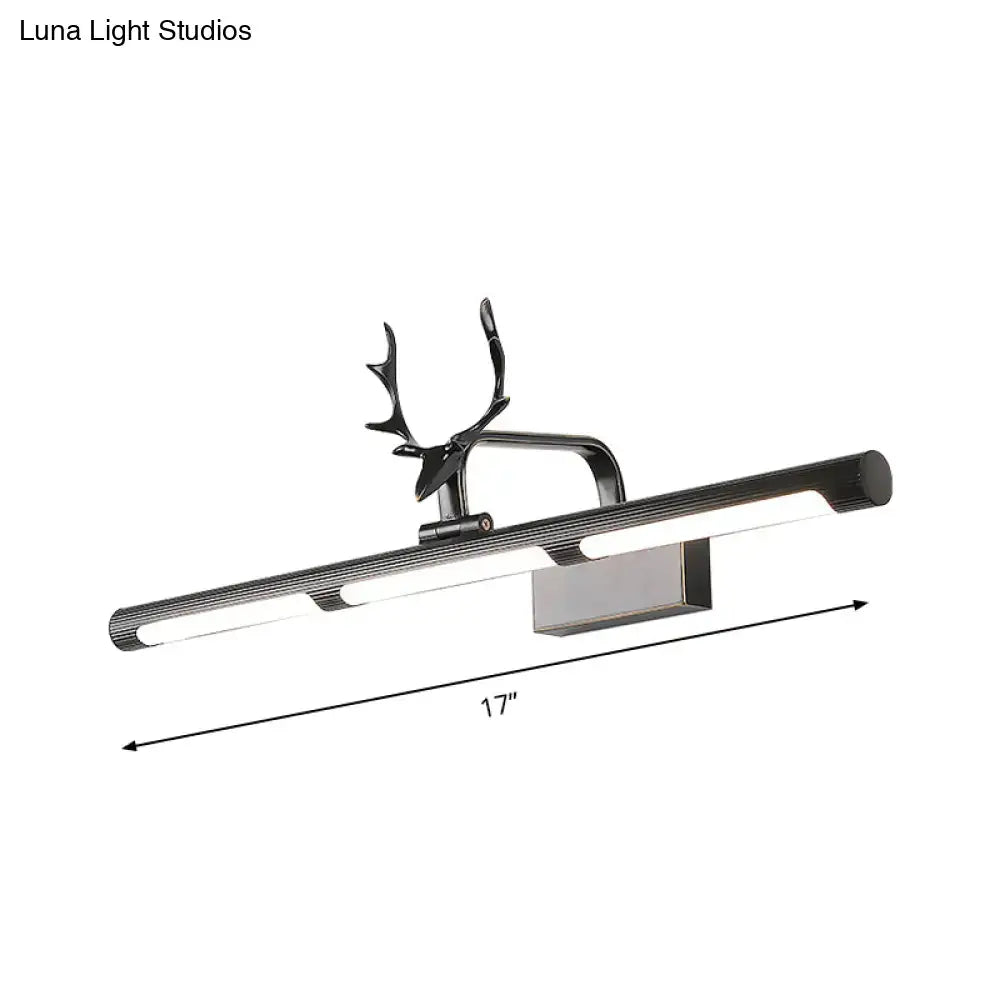 Modern black antler accent led wall lamp with sleek brushed finish designed for bathroom vanity lighting