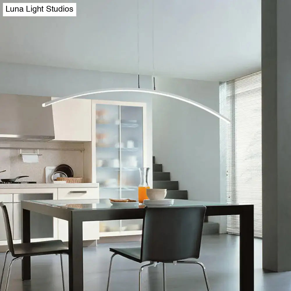 Modern black arched led pendant light with sleek white acrylic finish featuring smd light type for dining room island