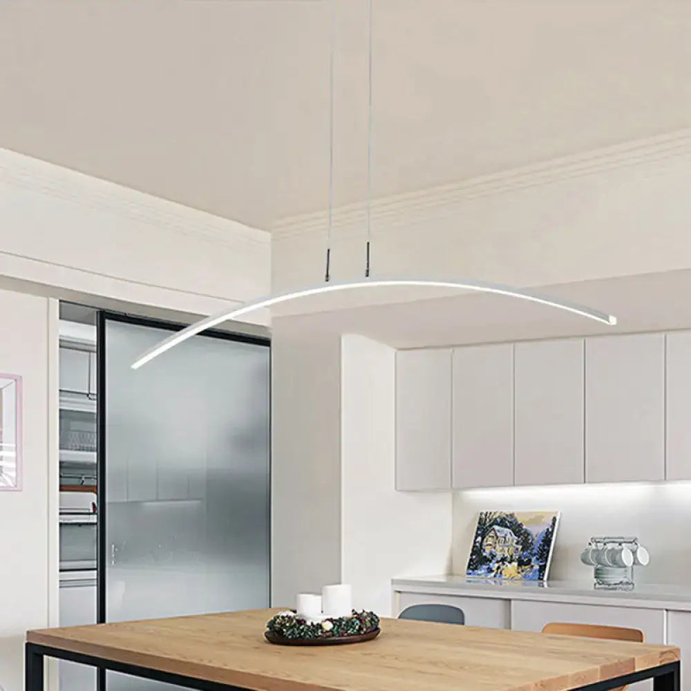 Modern white curved led pendant light with sleek minimalist design featuring smd light type for dining room island