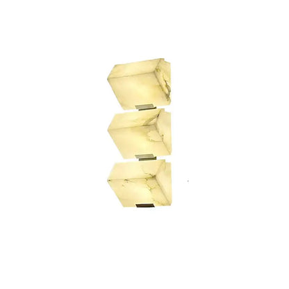 Modern black art deco marble led wall light with three stacked cream onyx sconces featuring subtle green veining