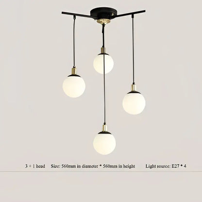 Modern black art glass ball molecule chandelier with four frosted white globes for living room decorbites art glass light