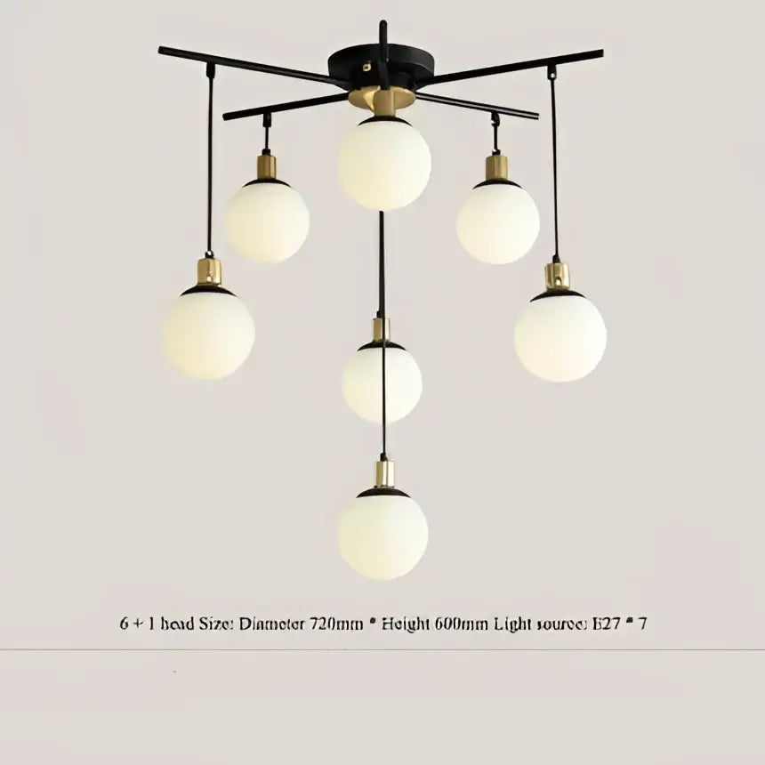 Modern black art glass ball molecule chandelier with six frosted glass globes for living room decorbites art glass lighting