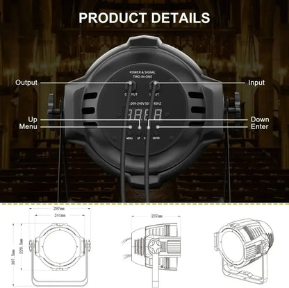 Modern black big dipper cob stage light with digital display and labeled control buttons for party room lighting decorbites big dipper