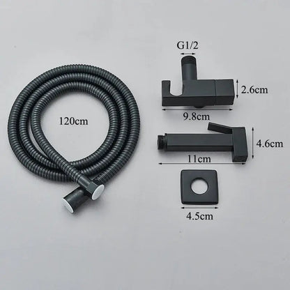 Modern black brass bidet faucet with matte black brass finish and flexible hose from decorbites black brass collection