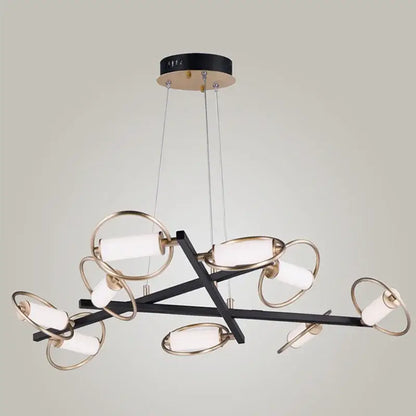 Modern black and brass circular ring led pendant light with frosted glass cylinders for dining room decorbites circular ring