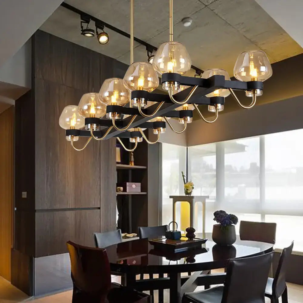 Modern black and brass DecorBites contemporary island lamp with 10 clear amber smoke glass bulbs 110v-120v suspended fixture