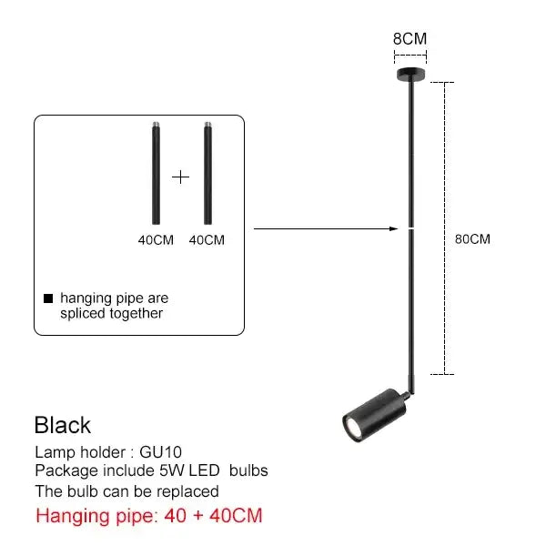Modern black and brass pendant light with adjustable arm and gu10 led bulb holder for directional light use