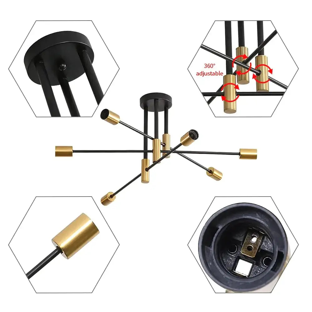 Modern black and brass industrial sputnik chandelier ceiling light with adjustable arms for kitchen decorbites industrial sputnik