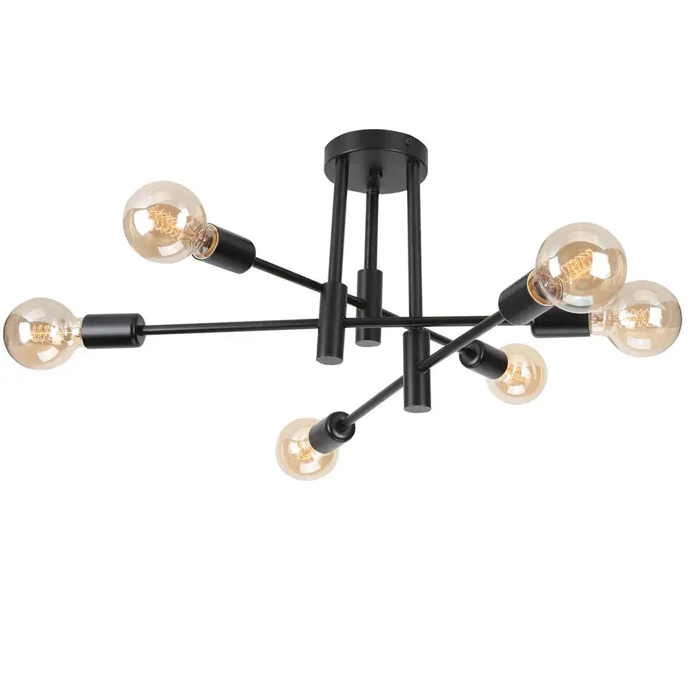 Modern black and brass industrial sputnik chandelier ceiling light with six exposed filament bulbs for kitchen decorbites industrial sputnik