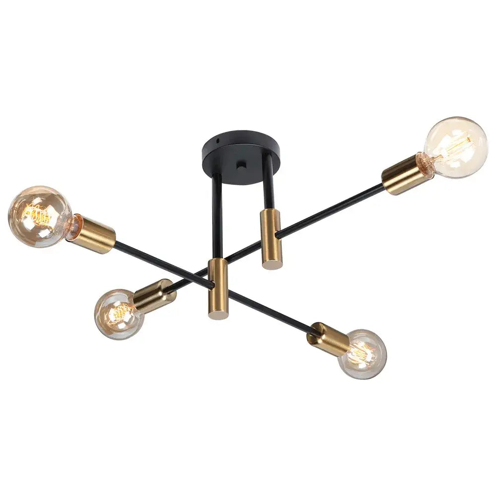 Modern black and brass industrial sputnik chandelier ceiling light with five exposed filament bulbs for kitchen decorbites